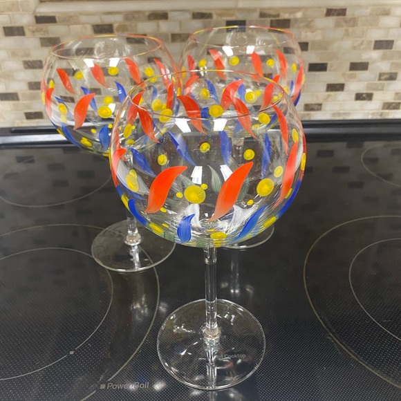 Set of 3 POTTERY BARN Glass Hand Blown Balloon Wine/Water Glasses-PBY39 - Picture 8 of 16